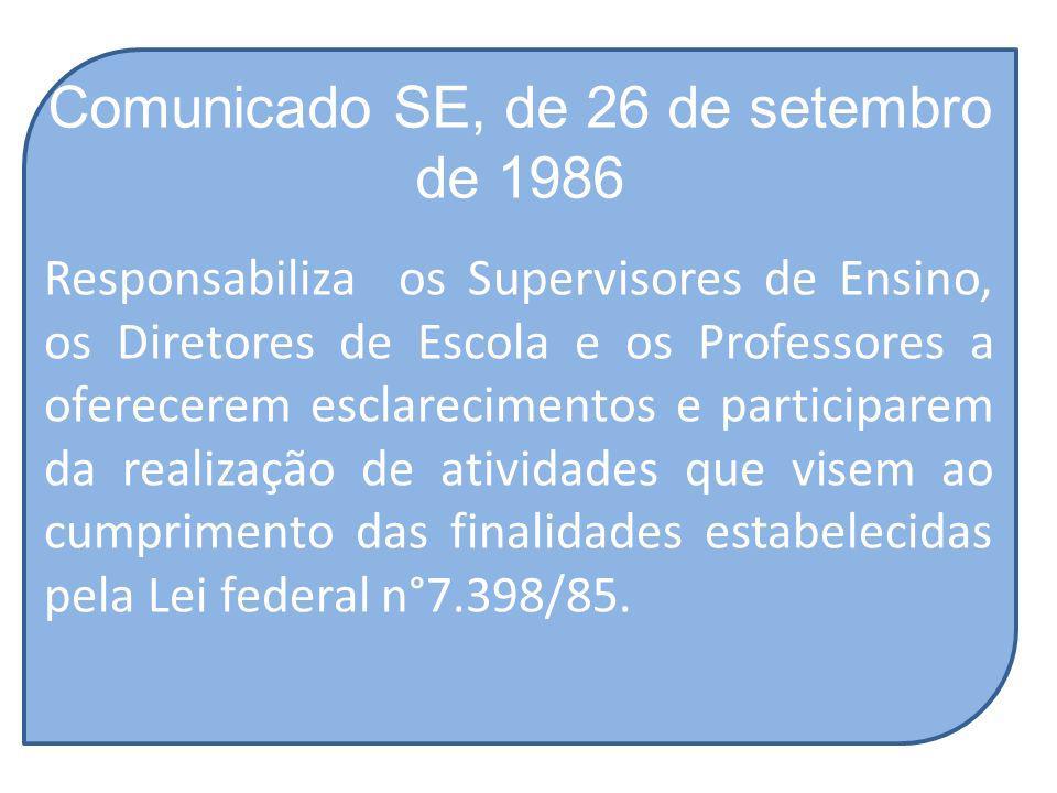 Comunicado SE, de 26 de setembro de 1986