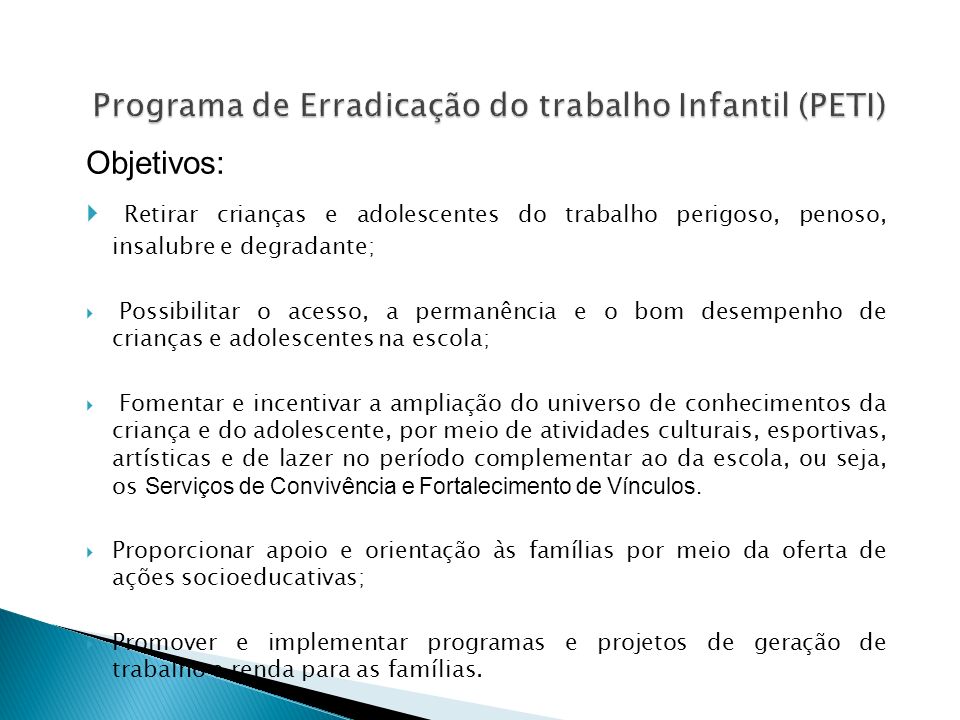 Programa de Erradicação do trabalho Infantil (PETI)