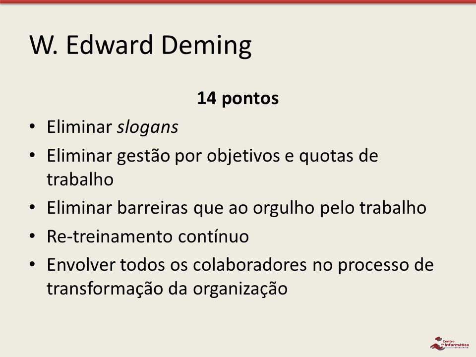 W. Edward Deming 14 pontos Eliminar slogans