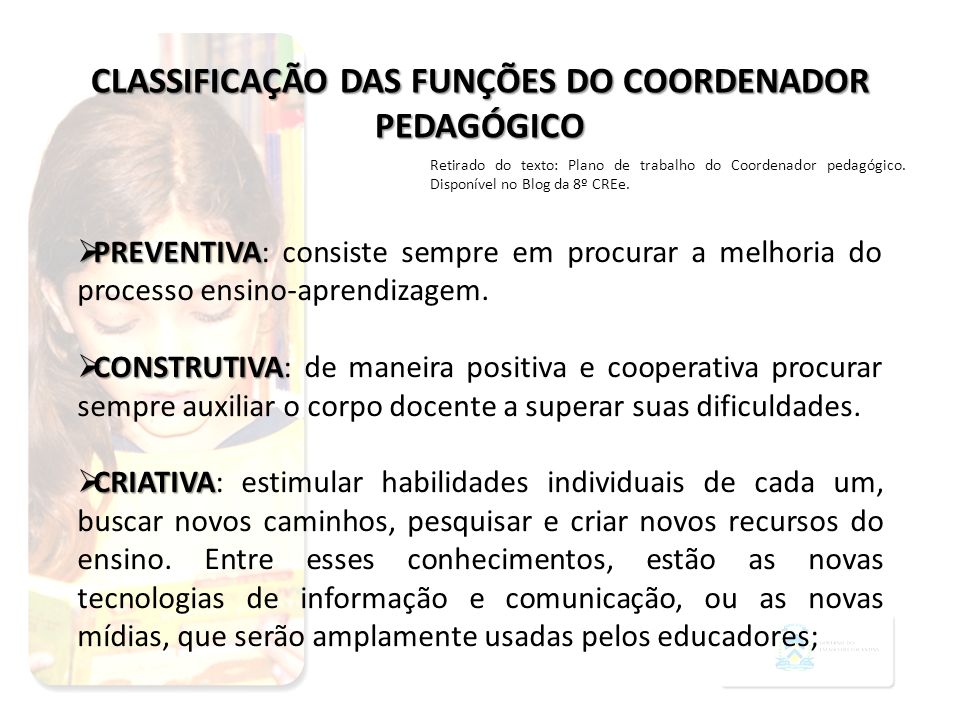 CLASSIFICAÇÃO DAS FUNÇÕES DO COORDENADOR PEDAGÓGICO