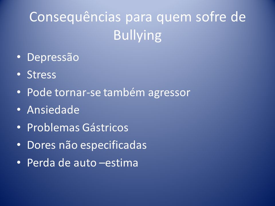 Consequências para quem sofre de Bullying