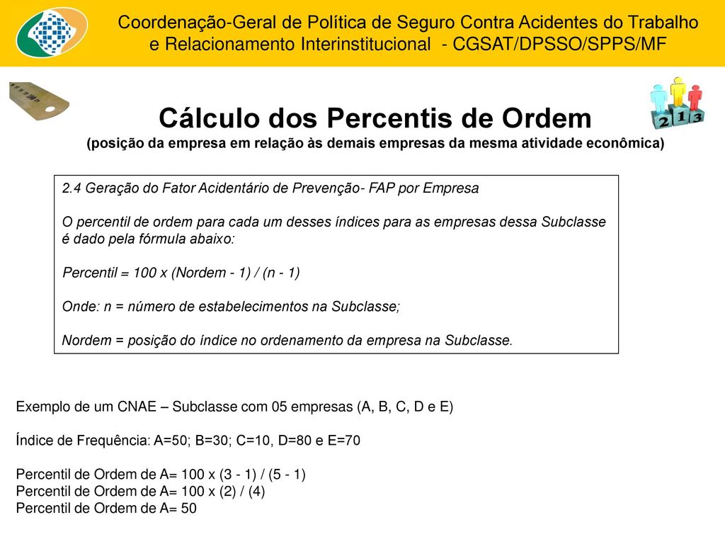 Cálculo dos Percentis de Ordem