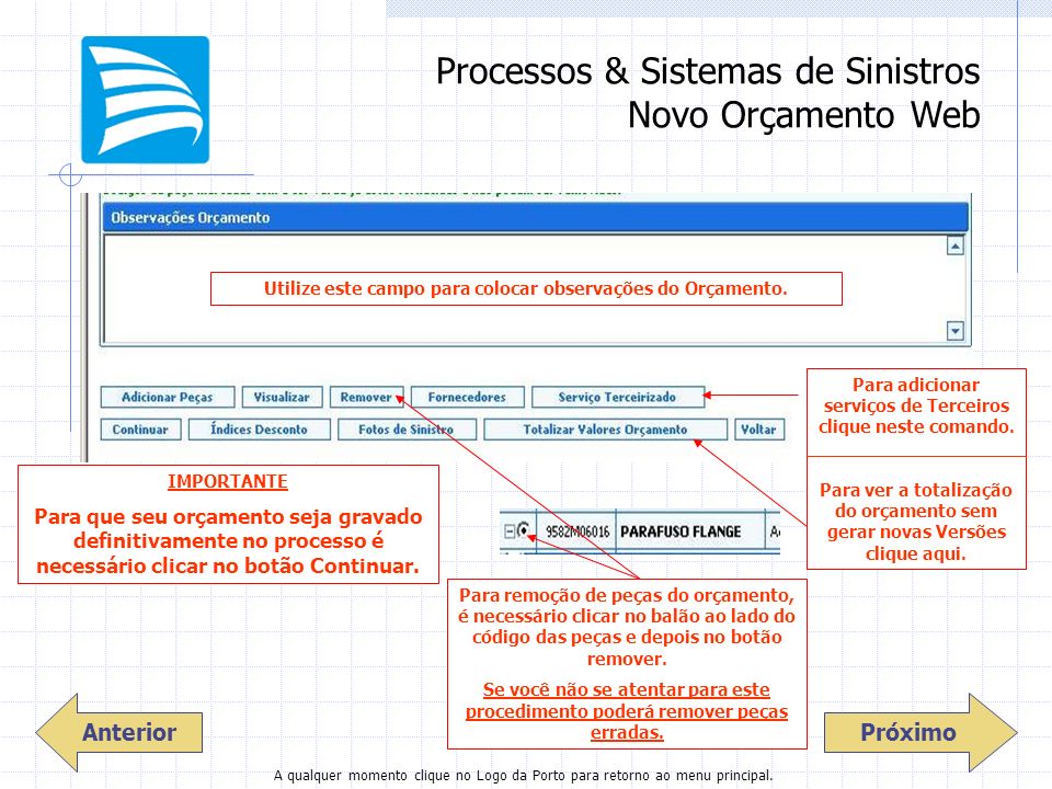 Processos & Sistemas de Sinistros Novo Orçamento Web