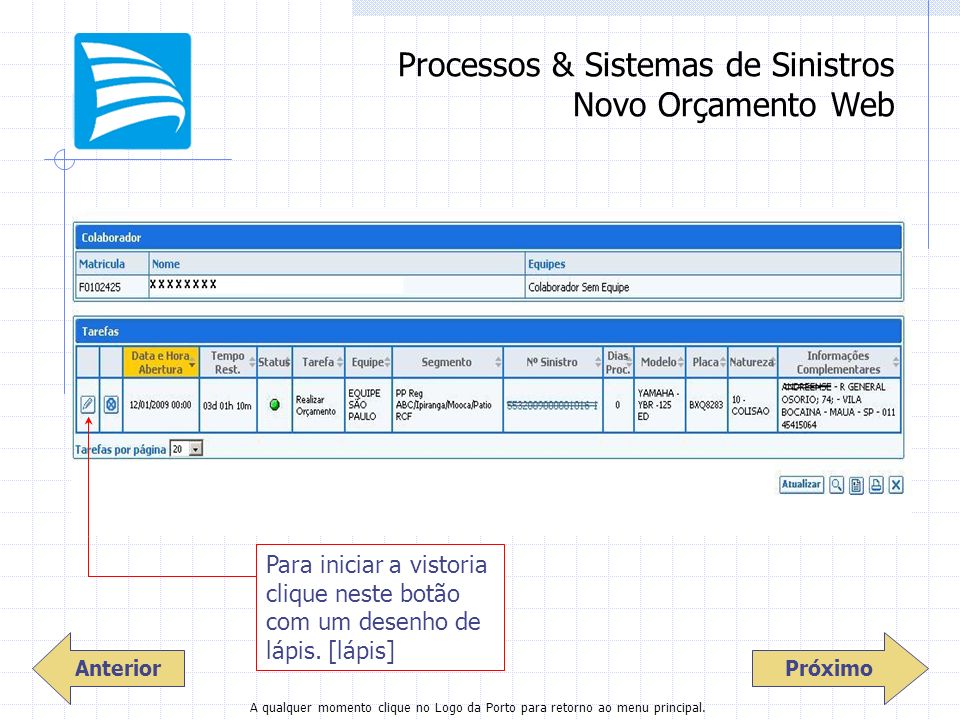 Processos & Sistemas de Sinistros Novo Orçamento Web