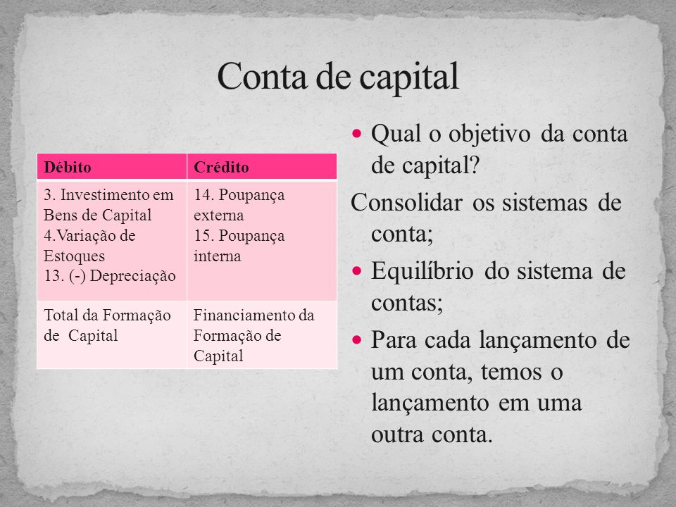 Conta de capital Qual o objetivo da conta de capital