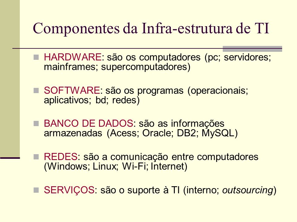 Componentes da Infra-estrutura de TI