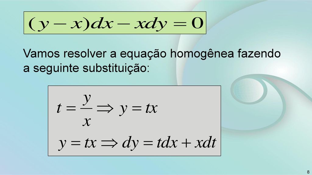 Vamos resolver a equação homogênea fazendo a seguinte substituição: