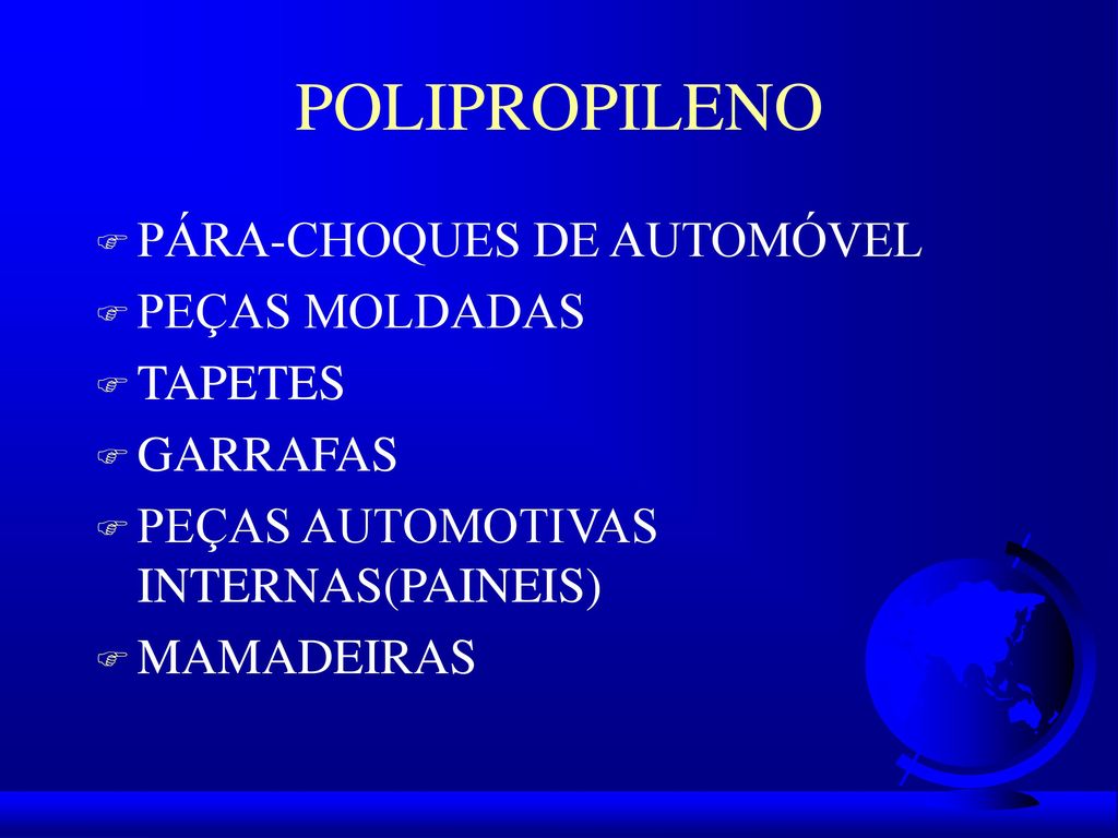 POLIPROPILENO PÁRA-CHOQUES DE AUTOMÓVEL PEÇAS MOLDADAS TAPETES