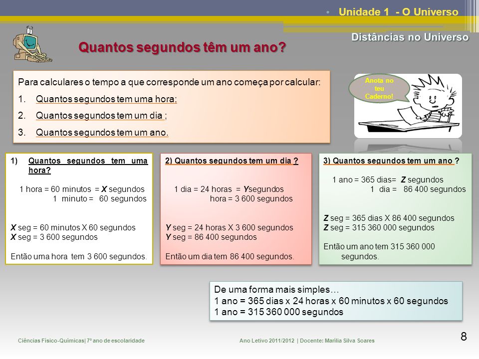 Quantos dias , horas , minutos e segundos tem 1 ano? 