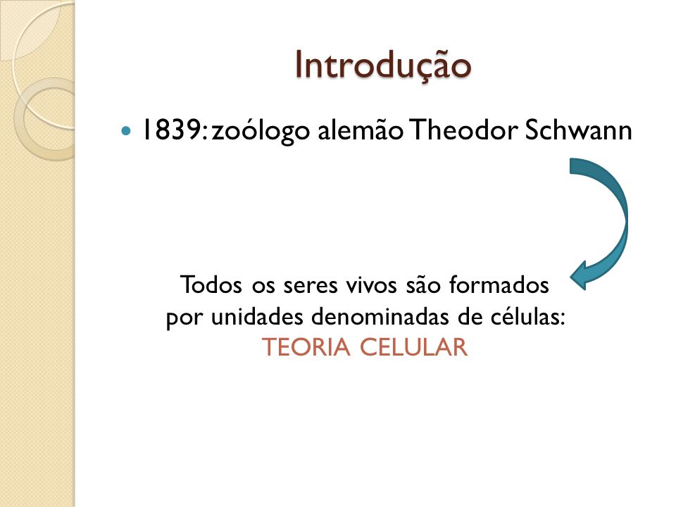 Introdução 1839: zoólogo alemão Theodor Schwann