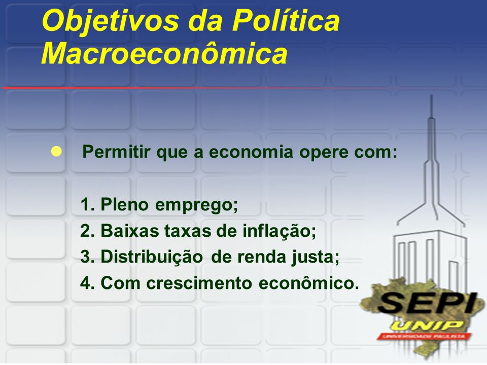 Objetivos da Política Macroeconômica