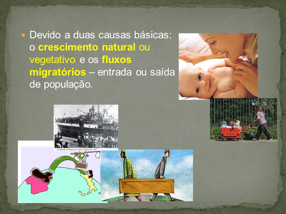 Devido a duas causas básicas: o crescimento natural ou vegetativo e os fluxos migratórios – entrada ou saída de população.