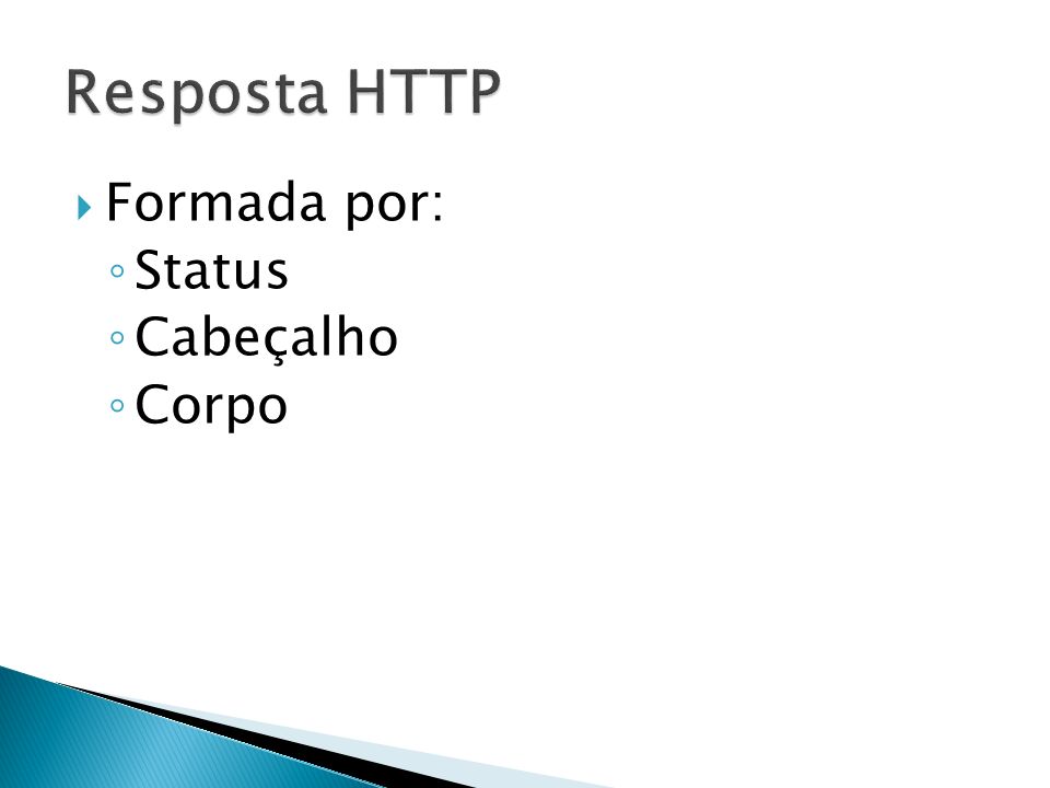 Resposta HTTP Formada por: Status Cabeçalho Corpo
