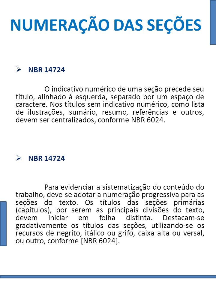 NUMERAÇÃO DAS SEÇÕES NBR 14724
