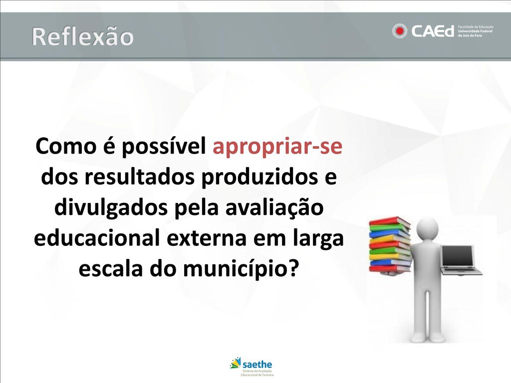Reflexão Como é possível apropriar-se dos resultados produzidos e divulgados pela avaliação educacional externa em larga escala do município