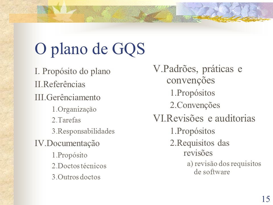 O plano de GQS V.Padrões, práticas e convenções