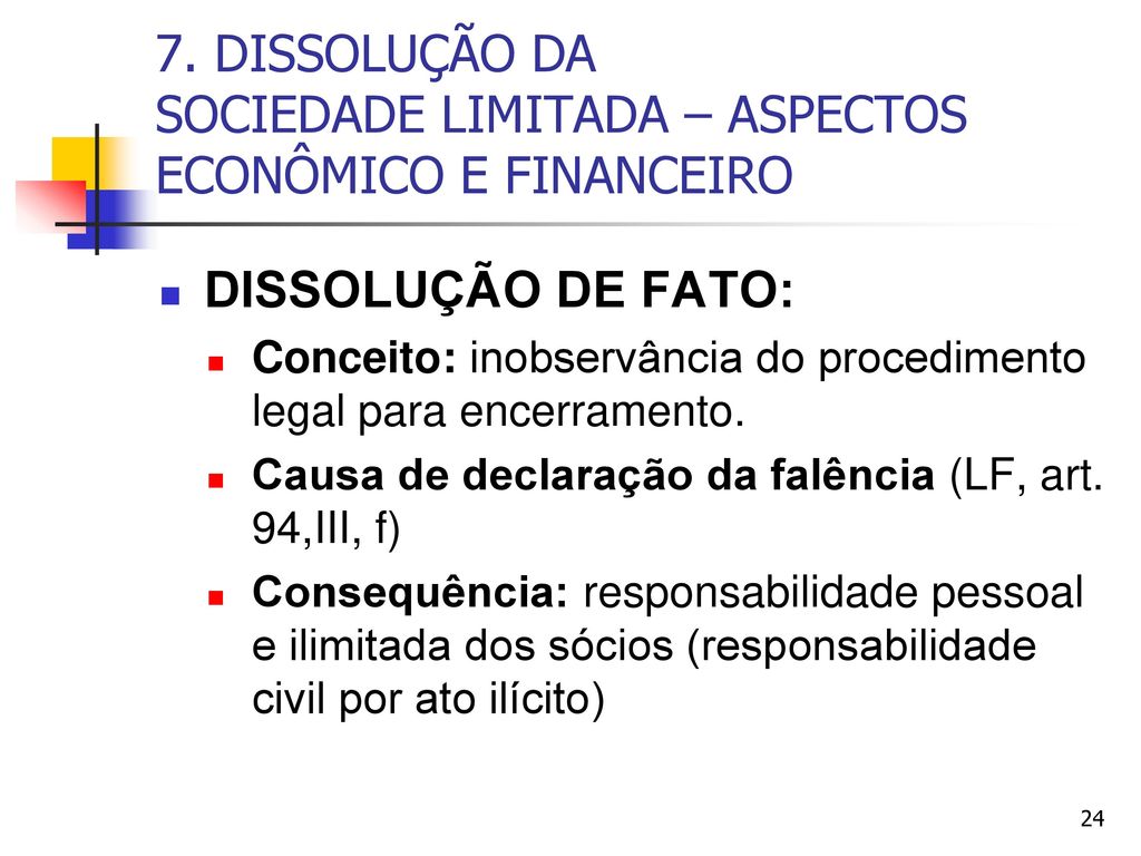 7. DISSOLUÇÃO DA SOCIEDADE LIMITADA – ASPECTOS ECONÔMICO E FINANCEIRO