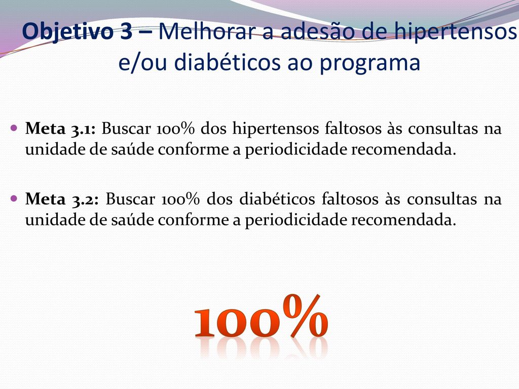 Objetivo 3 – Melhorar a adesão de hipertensos e/ou diabéticos ao programa