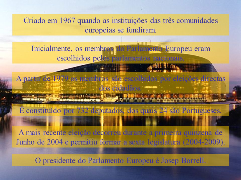 É constituído por 732 deputados, dos quais 24 são Portugueses.