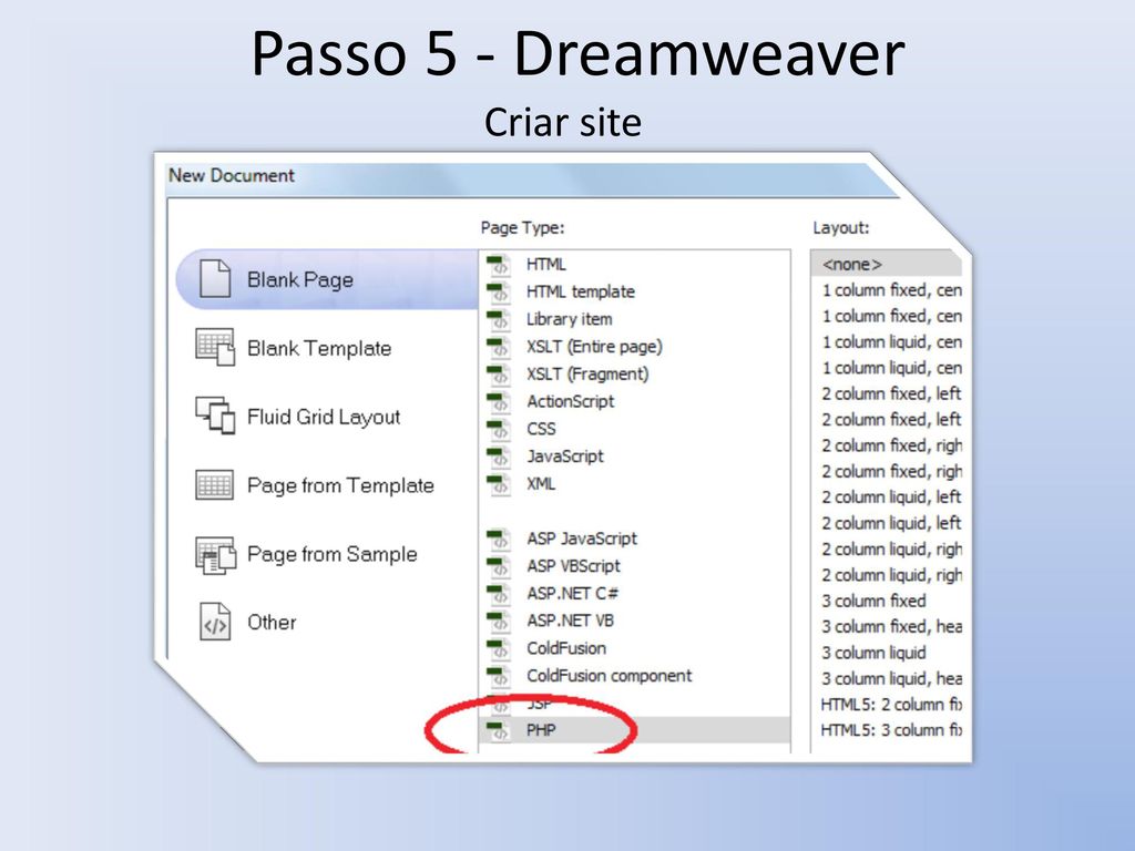 Passo 5 - Dreamweaver Criar site