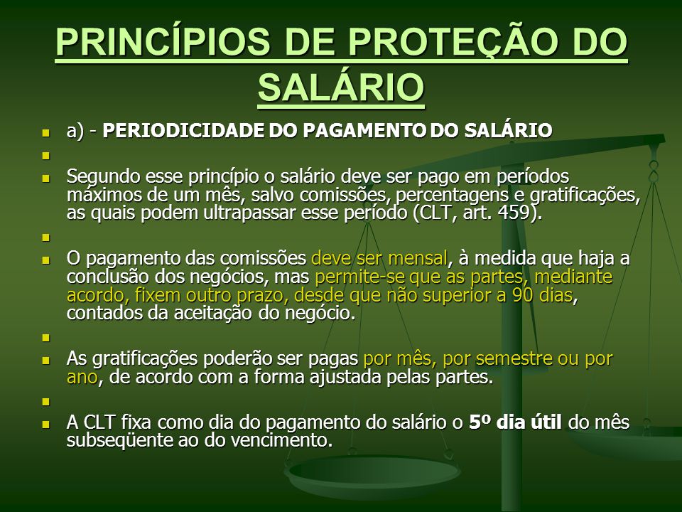 PRINCÍPIOS DE PROTEÇÃO DO SALÁRIO