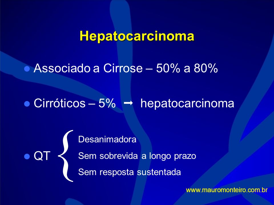 Hepatocarcinoma Associado a Cirrose – 50% a 80%