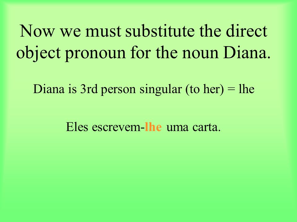 Now we must substitute the direct object pronoun for the noun Diana.