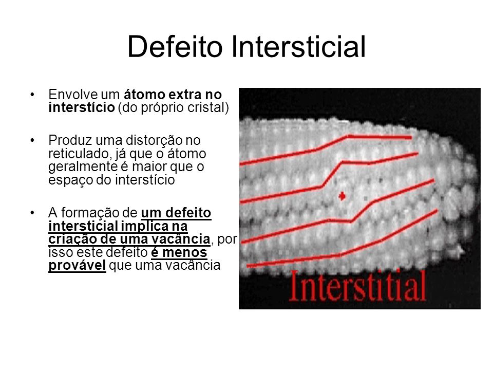 Defeito Intersticial Envolve um átomo extra no interstício (do próprio cristal)