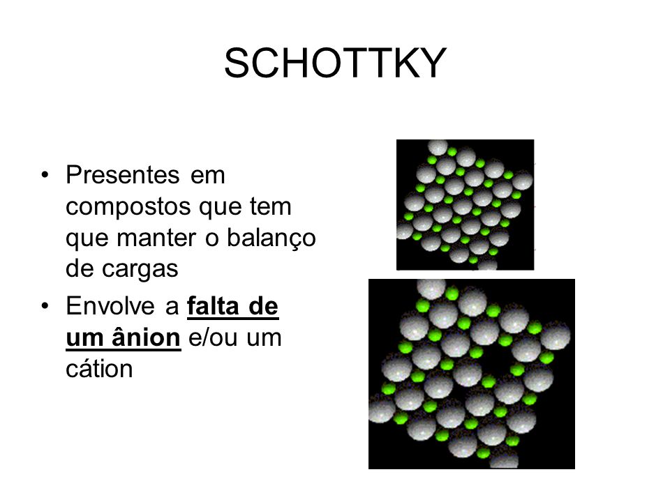 SCHOTTKY Presentes em compostos que tem que manter o balanço de cargas