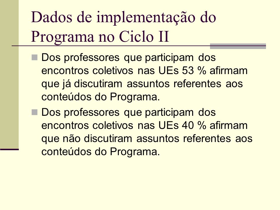 Dados de implementação do Programa no Ciclo II