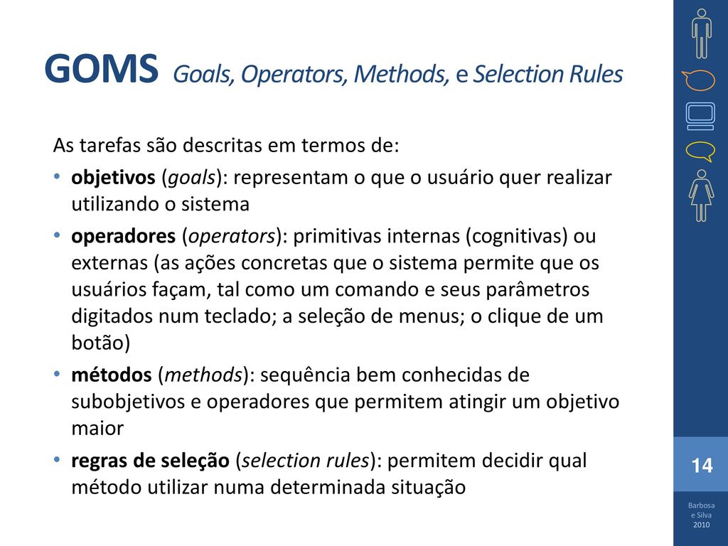 GOMS Goals, Operators, Methods, e Selection Rules