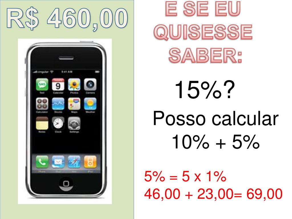R$ 460,00 15% E SE EU QUISESSE SABER: Posso calcular 10% + 5%