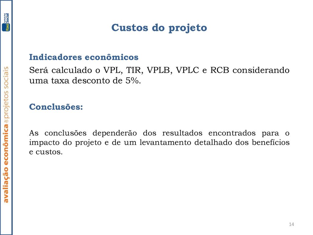 Custos do projeto Indicadores econômicos