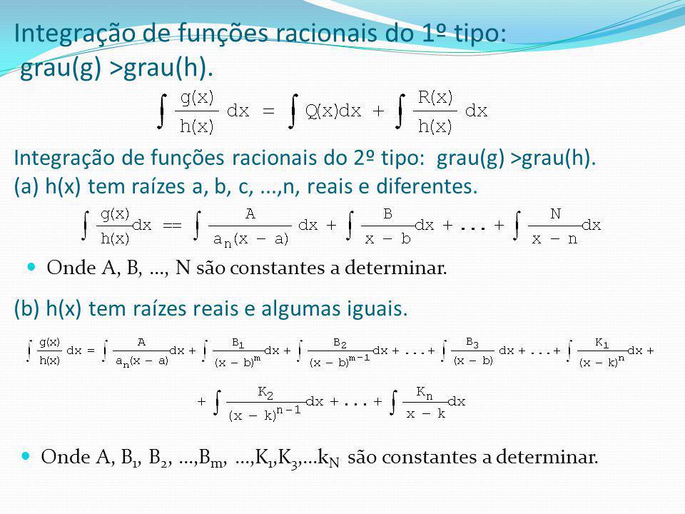 Integração de funções racionais do 1º tipo: grau(g) >grau(h).