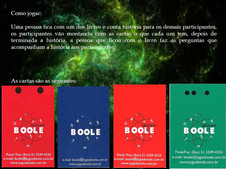 Apresentação das cartas do livro vermelho dos jogos Boole
