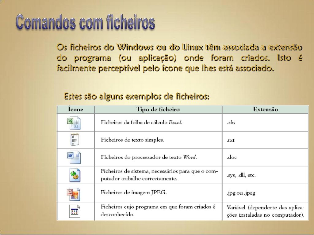 Os ficheiros do Windows ou do Linux têm associada a extensão