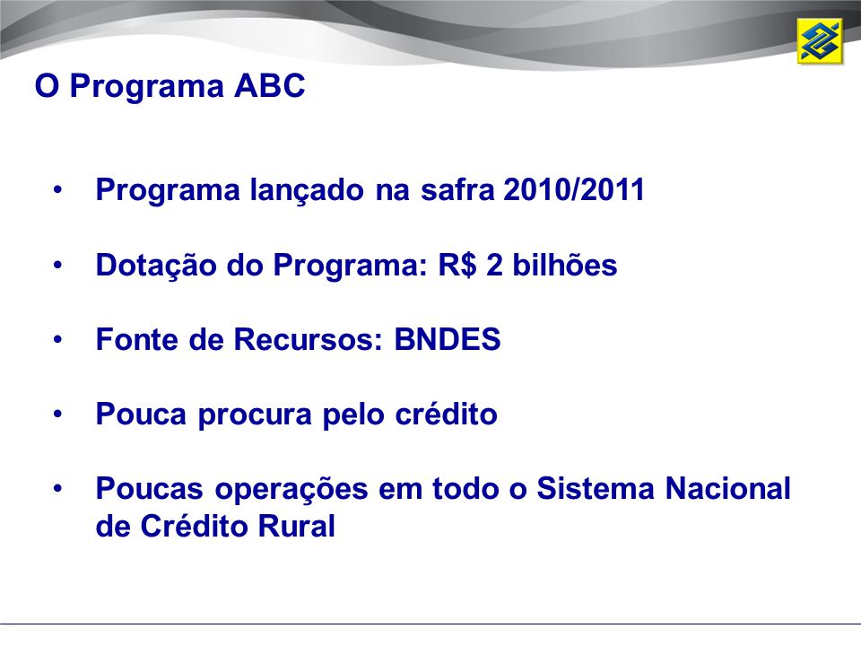 O Programa ABC Programa lançado na safra 2010/2011