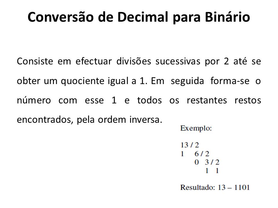 Conversão de Decimal para Binário