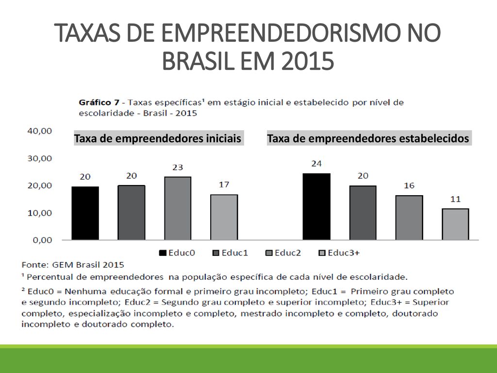 TAXAS DE EMPREENDEDORISMO NO BRASIL EM 2015
