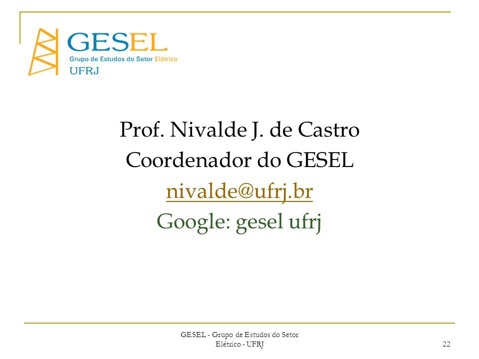 Prof. Nivalde J. de Castro Coordenador do GESEL