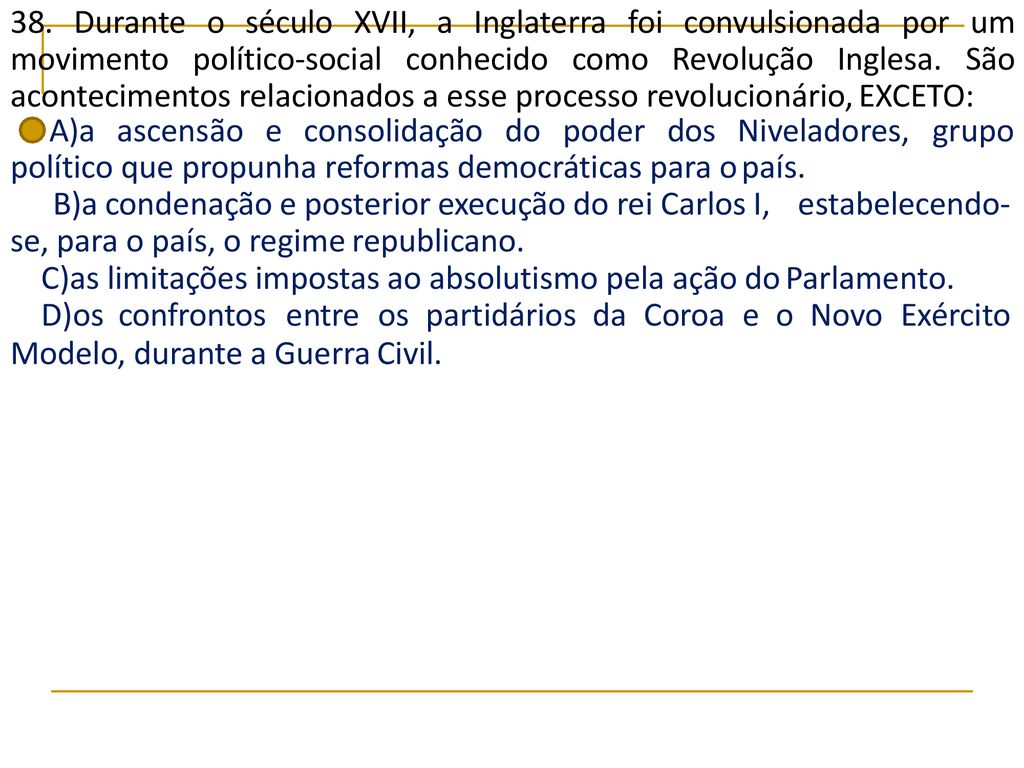 A)a ascensão e consolidação do poder dos Niveladores, grupo