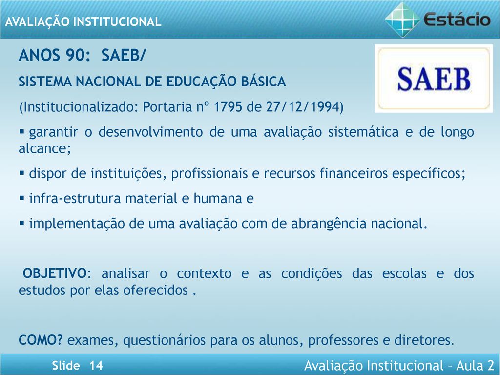 AVALIAÇÃO INSTITUCIONAL - Ppt Carregar