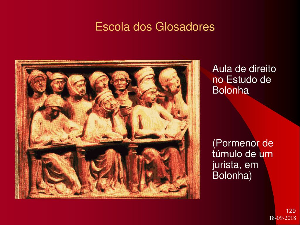 Escola dos Glosadores Aula de direito no Estudo de Bolonha