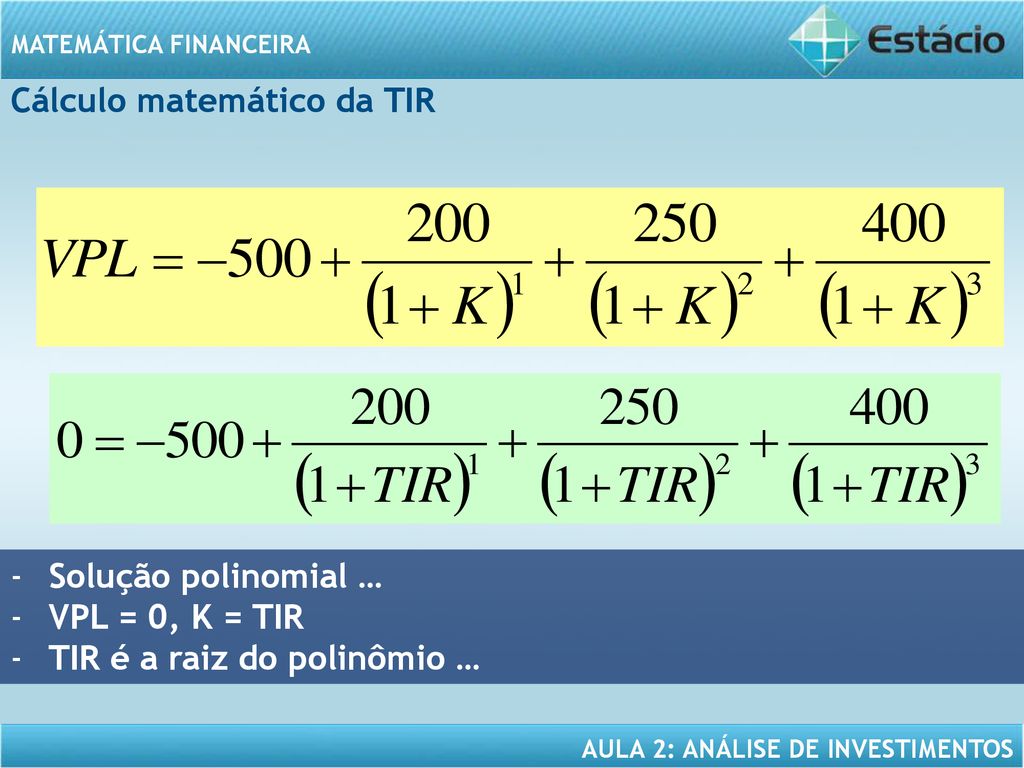 Cálculo matemático da TIR