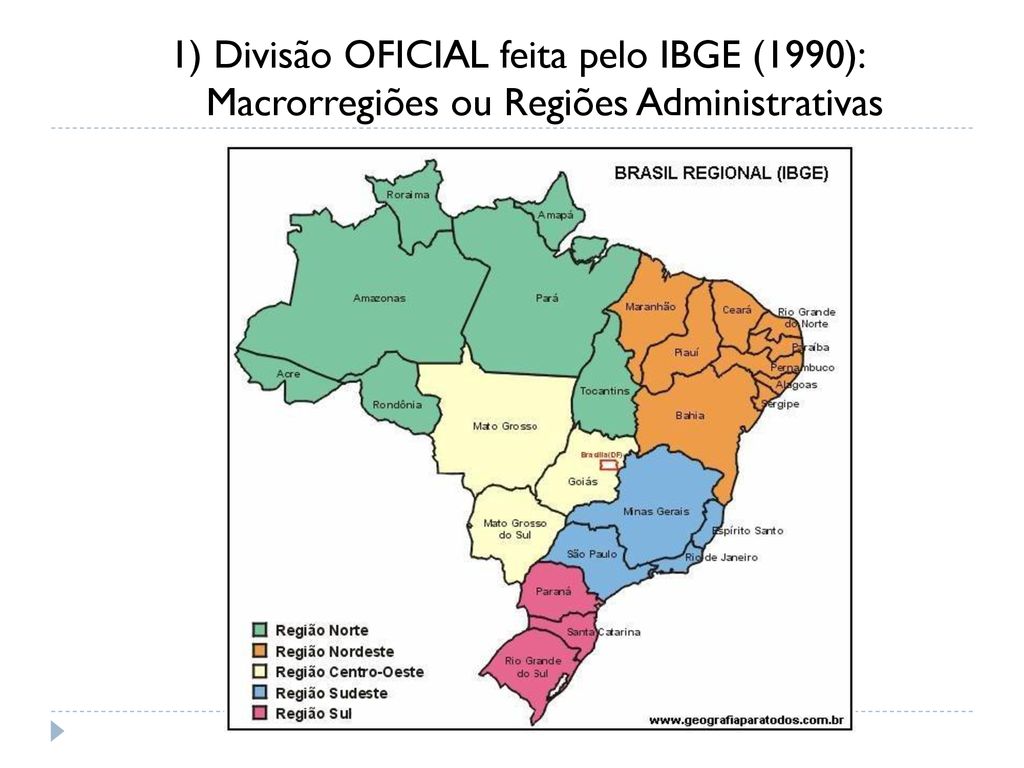 Brasil: Divisão Regional do IBGE - 1990 - Disciplina - Geografia