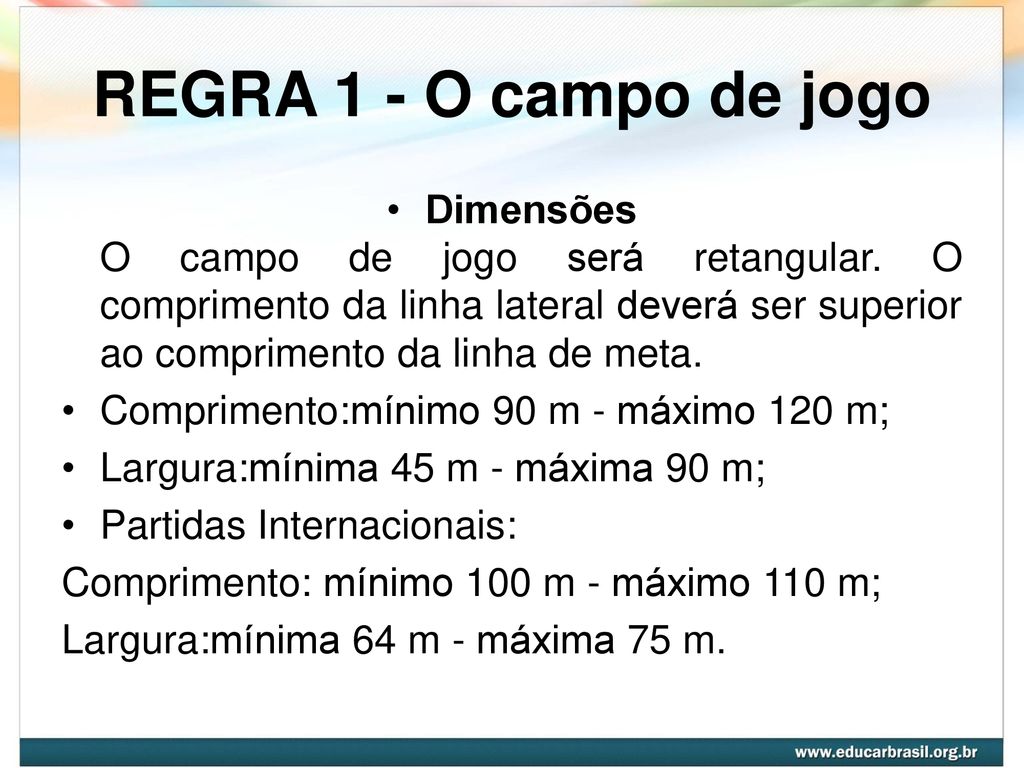 Regras de Futebol 7 : Regra I (Campo de Jogos) : 1. O  - IPVC