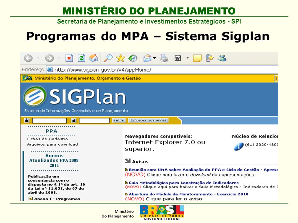 Programas do MPA – Sistema Sigplan