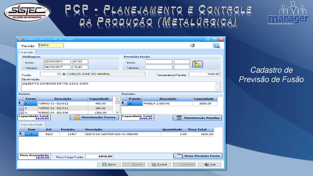 PCP - Planejamento e Controle da Produção (Metalúrgica)