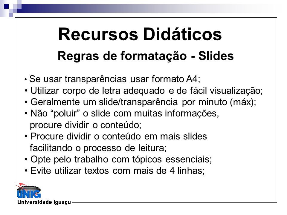 Regras de formatação - Slides