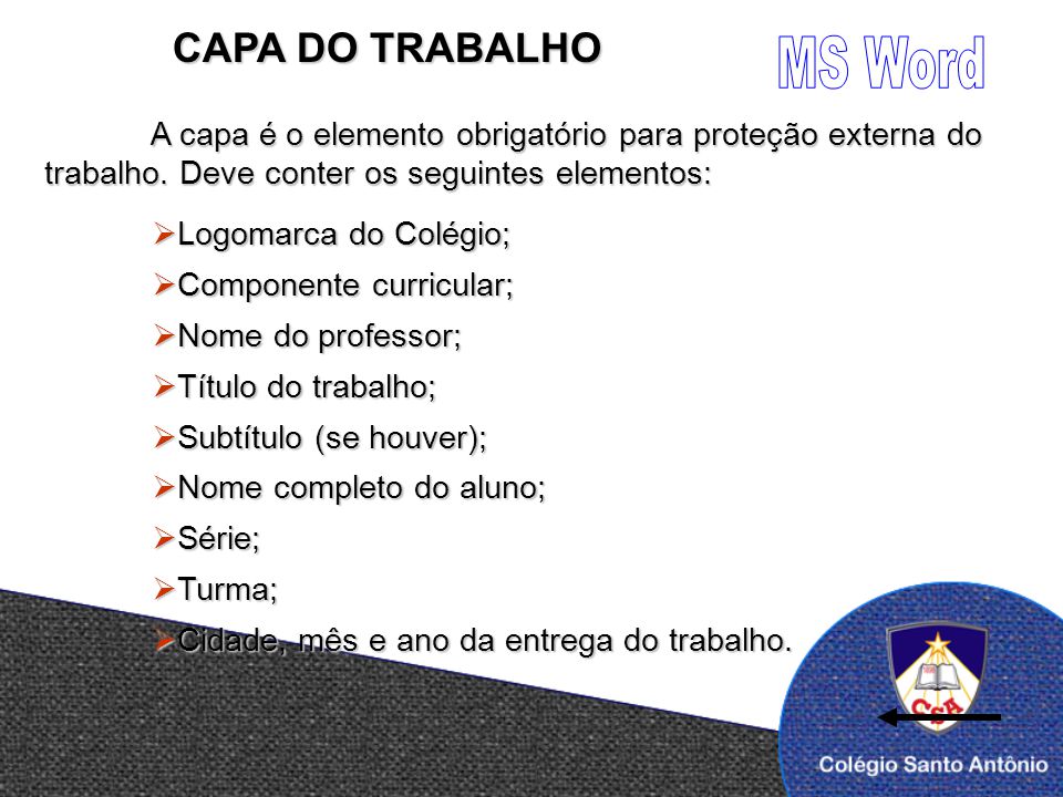 MS Word CAPA DO TRABALHO